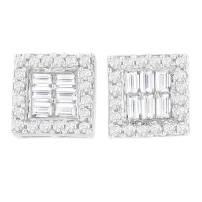 Haus Of Brilliance 14k White Gold 1 Cttw Round And Baguette Diamond Stud Earrings