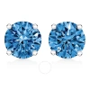 Haus Of Brilliance 14k White Gold 1.0 Cttw Round Brilliant Cut Lab Grown Blue Diamond 4-prong Classic Solitaire Stud Ea In White