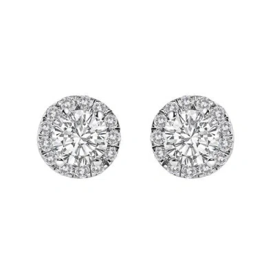 Haus Of Brilliance 14k White Gold 1.0 Ct Lab-grown Diamond Halo Stud Earring In Metallic