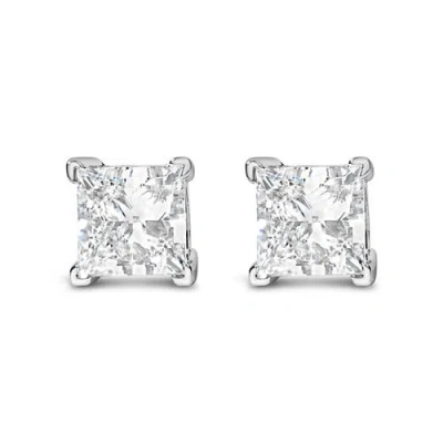 Haus Of Brilliance 14k White Gold 1.0 Ct Princess Lab Grown Diamond Solitaire Stud Earrings In Metallic