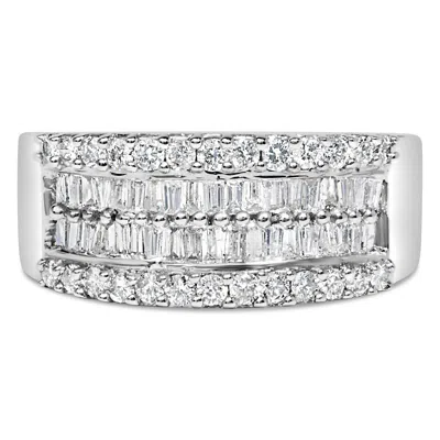 Haus Of Brilliance 14k White Gold 1.0 Cttw 4 Row Round Baguette Diamond Band Ring