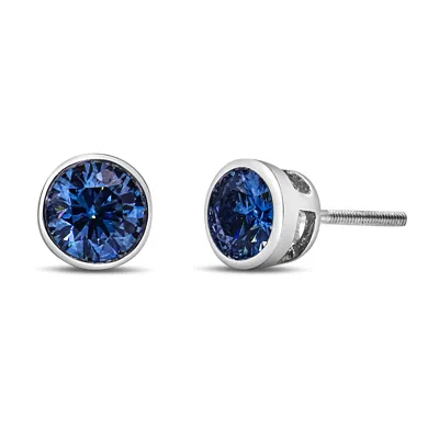 Haus Of Brilliance 14k White Gold 1.0 Cttw Blue Lab Grown Diamond Screw-back Classic Bezel Solitaire Stud Earrings