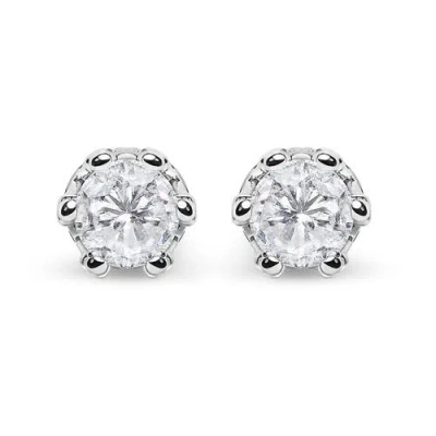 Haus Of Brilliance 14k White Gold 1.0 Cttw Diamond Crown Stud Earring In Metallic