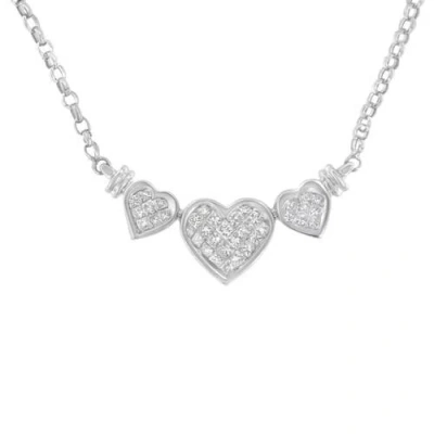 Haus Of Brilliance 14k White Gold 1.0 Cttw Diamond Three Heart Statement Pendant Necklace In Metallic