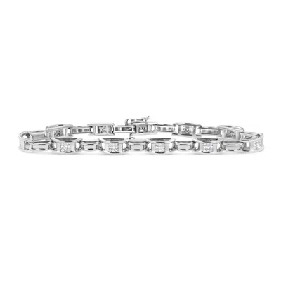 Haus Of Brilliance 14k White Gold 1.0 Cttw Invisible Set Princess Diamond Alternating Link Tennis Bracelet In Silver