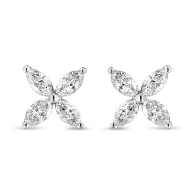 Haus Of Brilliance 14k White Gold 1.0 Cttw Lab Grown Marquise Diamond 8 Stone Floral Leaf Stud Earrings