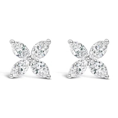 Haus Of Brilliance 14k White Gold 1.0 Cttw Lab Grown Marquise Diamond 8 Stone Floral Leaf Stud Earrings In Metallic