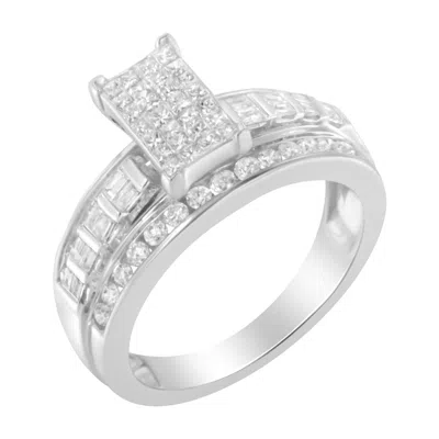 Haus Of Brilliance 14k White Gold 1.0 Cttw Mixed-cut Diamond Rectangle Invisible-set Composite Cluster Ring With Bar- A