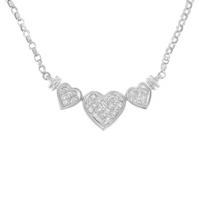 Haus Of Brilliance 14k White Gold 1.0 Cttw Princess Cut Diamond Three Heart 18" Statement Pendant Necklace
