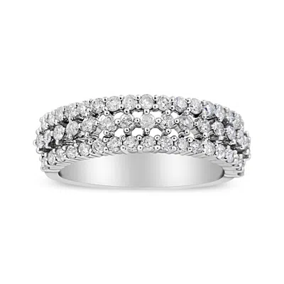 Haus Of Brilliance 14k White Gold 1.0 Cttw Prong Set Round Diamond Split Shank Three Row Band Ring