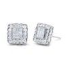 Haus Of Brilliance 14k White Gold 1.0 Cttw Round Brilliant & Princess Cut Diamond Scallop-edge Framed Square Halo Stud In White