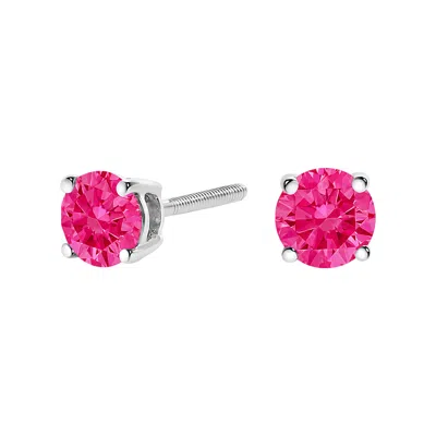 Haus Of Brilliance 14k White Gold 1.0 Cttw Round Brilliant Cut Lab Grown Pink Diamond 4-prong Classic Solitaire Earring In Multi