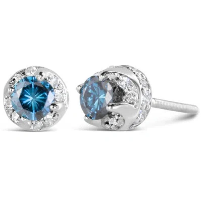 14k White Gold 1.00 Cttw Treated Blue And White Diamond Hidden Halo Stud Earrings from Haus of Brilliance