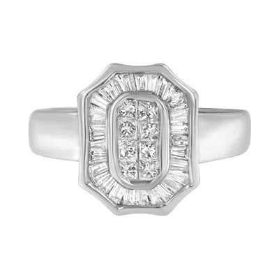 Haus Of Brilliance 14k White Gold 1.00 Cttw Baguette And Princess-cut Diamond Cocktail Art Deco Style Ring In Silver