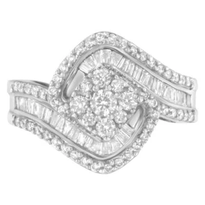 Haus Of Brilliance 14k White Gold 1.00 Cttw Baguette And Round Diamond Floral Cluster Ring With Spli In Silver