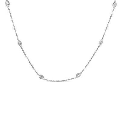 Haus Of Brilliance 14k White Gold 1.00 Cttw Bezel Set Round Diamond Marquise Shaped Milgrain Station 18" Collar Necklac