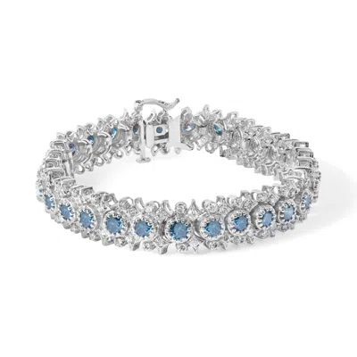 Haus Of Brilliance 14k White Gold 10.0 Cttw Blue And White Diamond Vintage-inspired Floral Cluster Link 7" Bracelet (h-