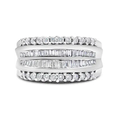 Haus Of Brilliance 14k White Gold 1.00 Cttw Round And Baguette-cut Diamond Modern Band Ring In Metallic