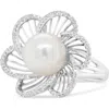 Haus Of Brilliance 14k White Gold 11mm Pearl And 1/3 Cttw Diamond Openwork Flower Blossom Ring In Brown