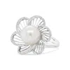 Haus Of Brilliance 14k White Gold 11mm Round Pearl And 1/3 Cttw Round Diamond Openwork Flower Blossom Ring In White