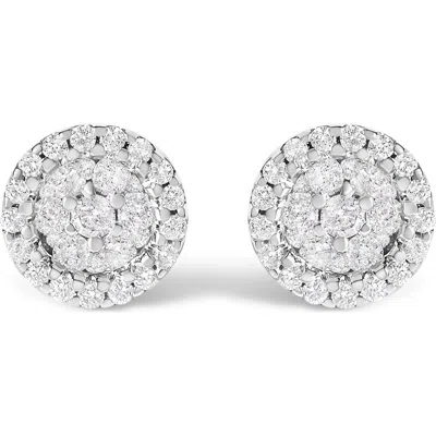 Haus Of Brilliance 14k White Gold 1/2 Ct Brilliantdiamond Halo-style Cluster Button Stud Earrings In Metallic
