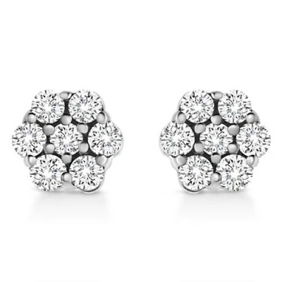 Haus Of Brilliance .925 Sterling Silver Lab Grown Brilliant Round Cut Diamond Floral Cluster Stud Earrings In White