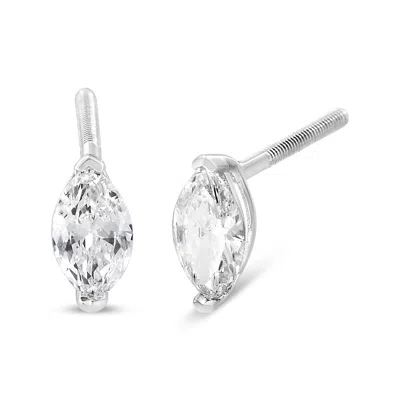 Haus Of Brilliance 14k White Gold 1/2 Cttw 2 Prong Set Marquise Solitaire Lab Grown Diamond Stud Ear