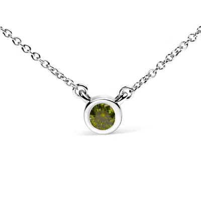 Haus Of Brilliance 14k White Gold 1/2 Cttw Green Lab Grown Diamond Bezel-set Solitaire 18" Pendant Necklace