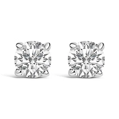 Haus Of Brilliance 14k White Gold Round Brilliant-cut Lab Grown Diamond Classic 4-prong Stud Earrings With Screw Backs In Metallic