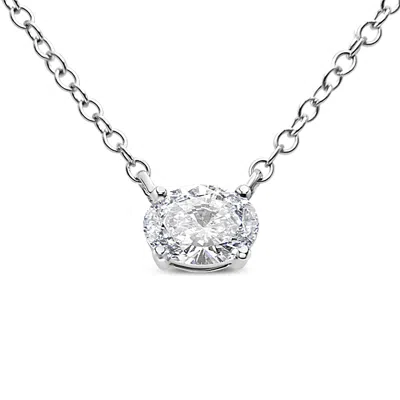 Haus Of Brilliance 14k White Gold 1/2 Cttw Lab Grown Oval Shape Solitaire Diamond East West 18" Pendant Necklace