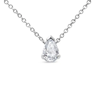 Haus Of Brilliance 14k White Gold 1/2 Cttw Lab Grown Pear Shape Solitaire Diamond Pendent 18" Necklace