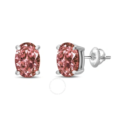 Haus Of Brilliance 14k White Gold Lab Grown Pink Oval 4 Prong Set Classic Diamond Solitaire Stud Earrings