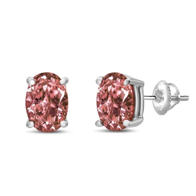 Haus Of Brilliance 14k White Gold 1/2 Cttw Lab Grown Pink Oval 4 Prong Set Classic Diamond Solitaire Stud Earrings In Grey