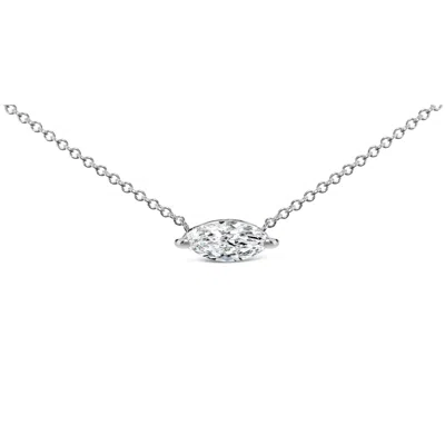 Haus Of Brilliance 14k White Gold 1/2 Cttw Marquise Lab-grown Diamond East West Solitaire 18" Pendant Necklace