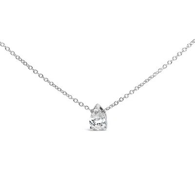 Haus Of Brilliance 14k White Gold 1/2 Cttw Pear Shape Lab-grown Diamond 3-prong Solitaire Pendant Necklace 18 Inch In Silver