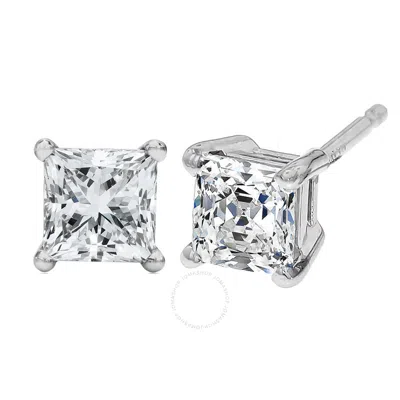 Haus Of Brilliance 14k White Gold 1/2 Cttw Princess Cut Lab Grown Diamond Solitaire Stud Earrings (f In Metallic