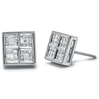 Haus Of Brilliance 14k White Gold 1/2 Cttw Princess Diamond Composite Box Shape Milgrain Stud Earrings