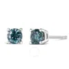 HAUS OF BRILLIANCE 14K WHITE GOLD 1/2 CTTW ROUND BRILLIANT CUT LAB GROWN BLUE DIAMOND 4-PRONG CLASSIC SOLITAIRE STUD EA