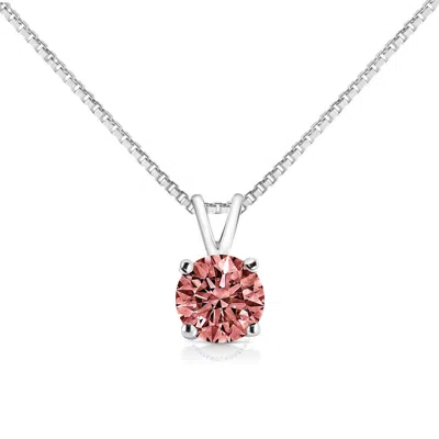 Haus Of Brilliance 14k White Gold 1/2 Cttw Round Brilliant Cut Lab Grown Pink Diamond 4 Prong Solitaire Pendant Necklac