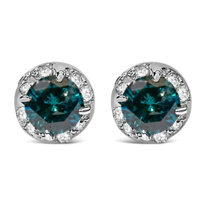 Haus Of Brilliance 14k White Gold 1/2 Cttw White And Treated Blue Round Diamond Earrings