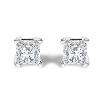 Haus Of Brilliance 14k White Gold 1/4 Ct Princess Lab Grown Diamond Solitaire Stud Earrings In Brown