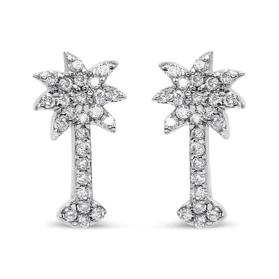 Haus Of Brilliance 14k White Gold 1/4 Cttw Diamond Palm Tree Push Back Stud Earrings In Metallic