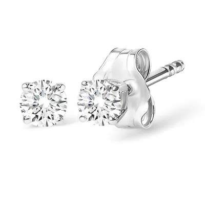 Haus Of Brilliance 14k White Gold 1/4 Cttw Lab Grown Diamond 4-prong Classic Solitaire Stud Earrings In Silver