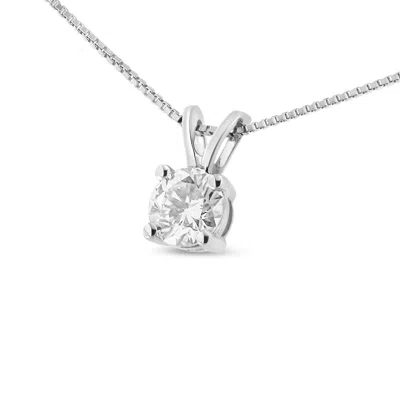 Haus Of Brilliance 14k White Gold 1/4 Cttw Round Brilliant Cut Lab Grown Diamond 4-prong Solitaire Pendant Necklace In Blue