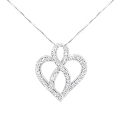 Haus Of Brilliance 14k White Gold 1/4 Cttw Round Cut Diamond Heart And Ribbon Center Pendant Necklace
