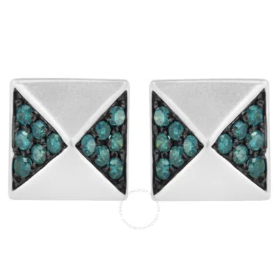 Haus Of Brilliance 14k White Gold 1/4 Cttw Treated Blue Diamond Pyramid Stud Earring (blue Color