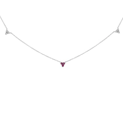 Haus Of Brilliance 14k White Gold 1/5 Cttw Diamond And Ruby Tri Station Necklace In Metallic
