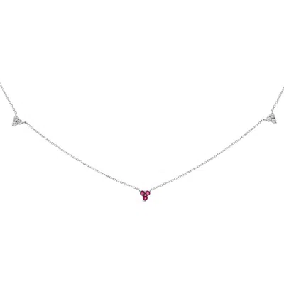 Haus Of Brilliance 14k White Gold 1/5 Cttw Diamond And Ruby Tri Station Necklace In Metallic