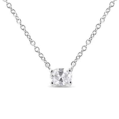 Haus Of Brilliance 14k White Gold 1/5 Cttw Oval Shape Solitaire Diamond East West 18" Pendant Necklace
