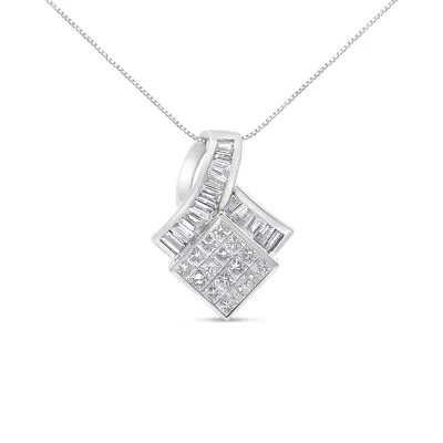 Haus Of Brilliance 14k White Gold 2 1/10 Cttw Princess And Baguette Geometric Designed Diamond Pendant Necklace